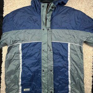 Stearns Dry Wear Jacket XL Blue and Gray Zip Up And Snap Long Sleeve Windbreaker